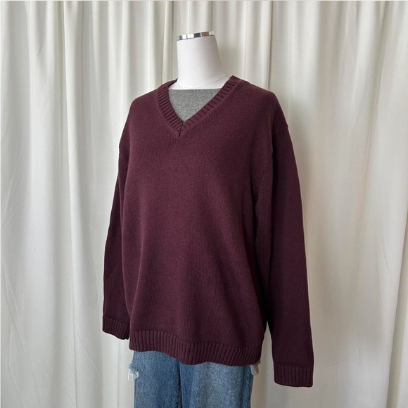 L.L. Bean Burgundy V-neck sweater 100% Cotton. - Picture 2 of 8